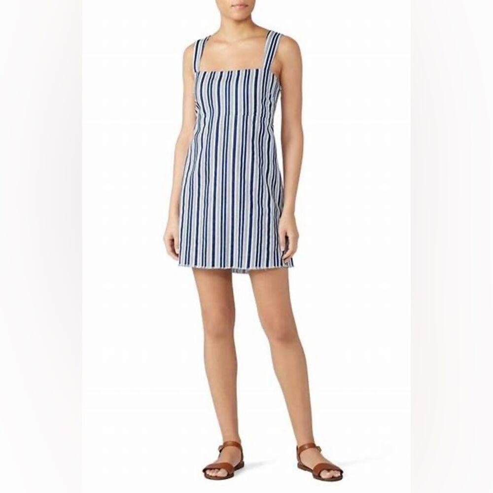 Show Me Your Mumu Blue White Striped Aria Sleeveless Square Neck Mini Dress M